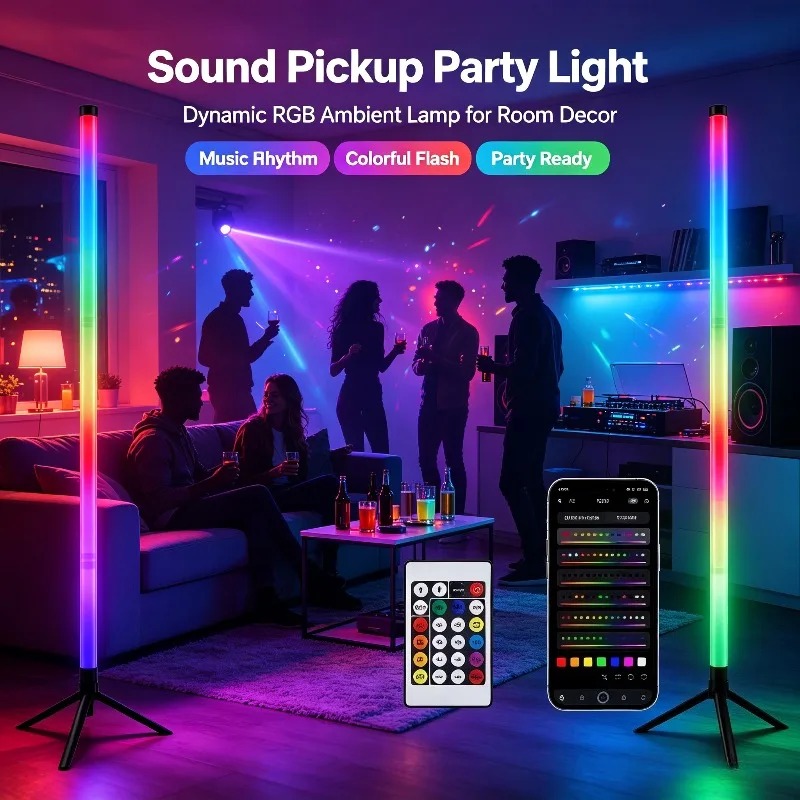 Photography Lighting Game - 2 stuks 120CM RGB vloerlamp, geluidsgevoelige